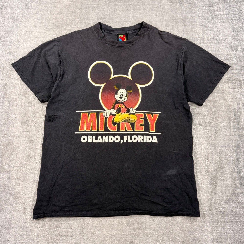 Mickey Mouse Shirt Mens Large Black Vtg 90s Orlando Florida Distressed Grunge